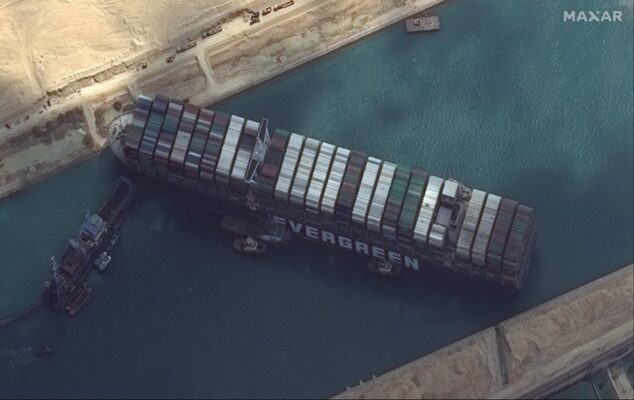 containership stuck in the suez canal causing port congestion