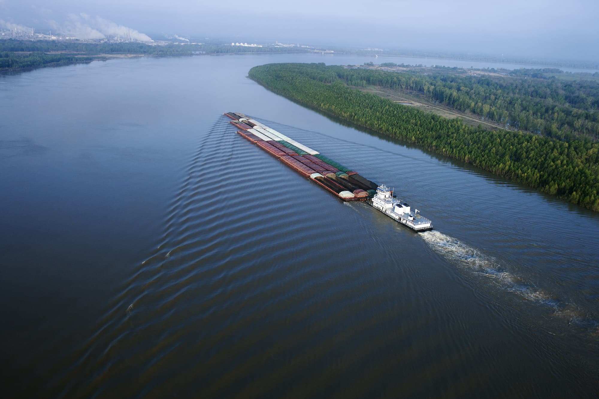 Cargo carrying barge exporting goods out the Mississippi River.