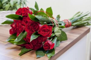 Bouquet of red roses ready to be given