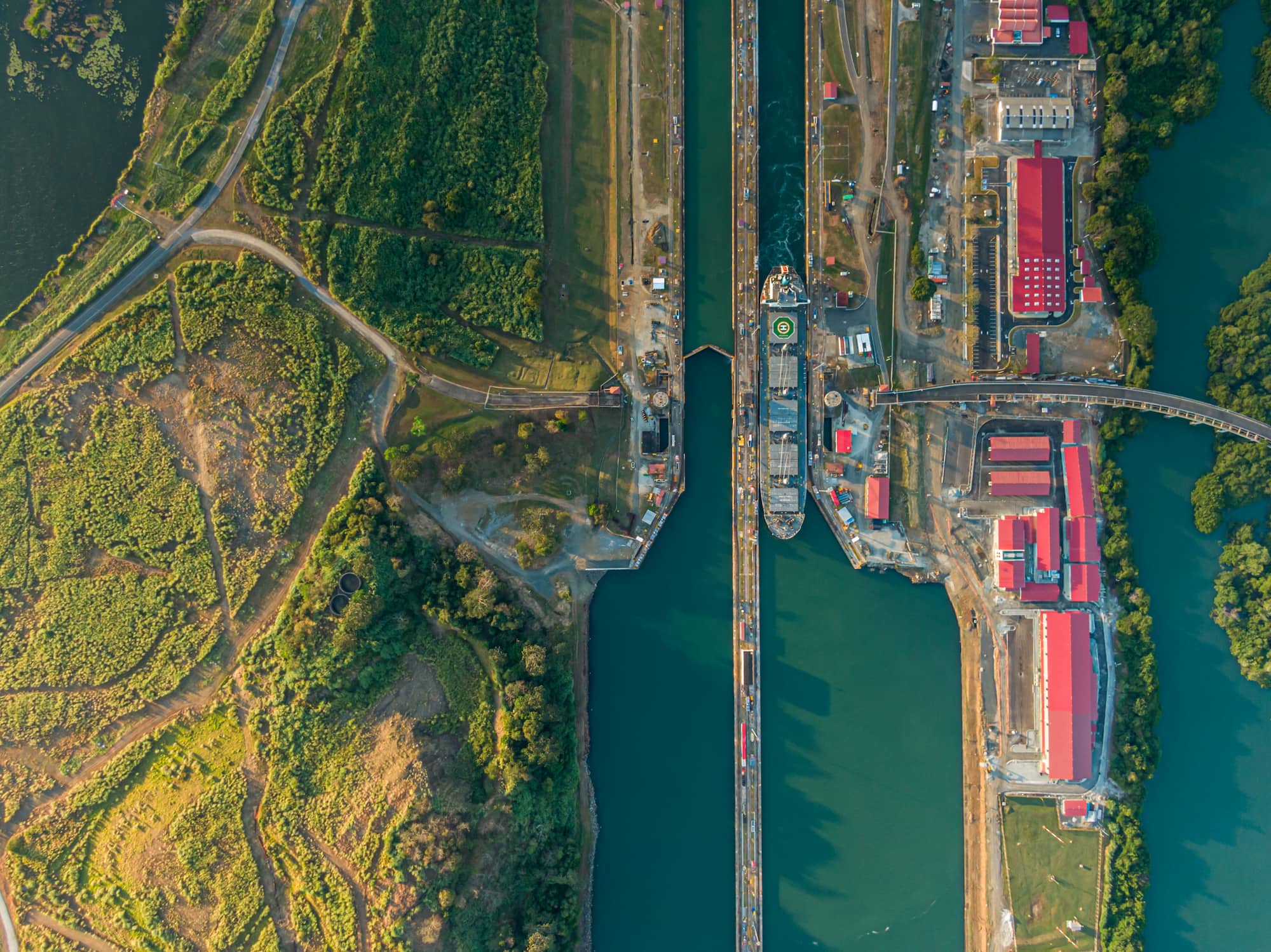 Ship going through the panama canal which has new restrictions placed on it.