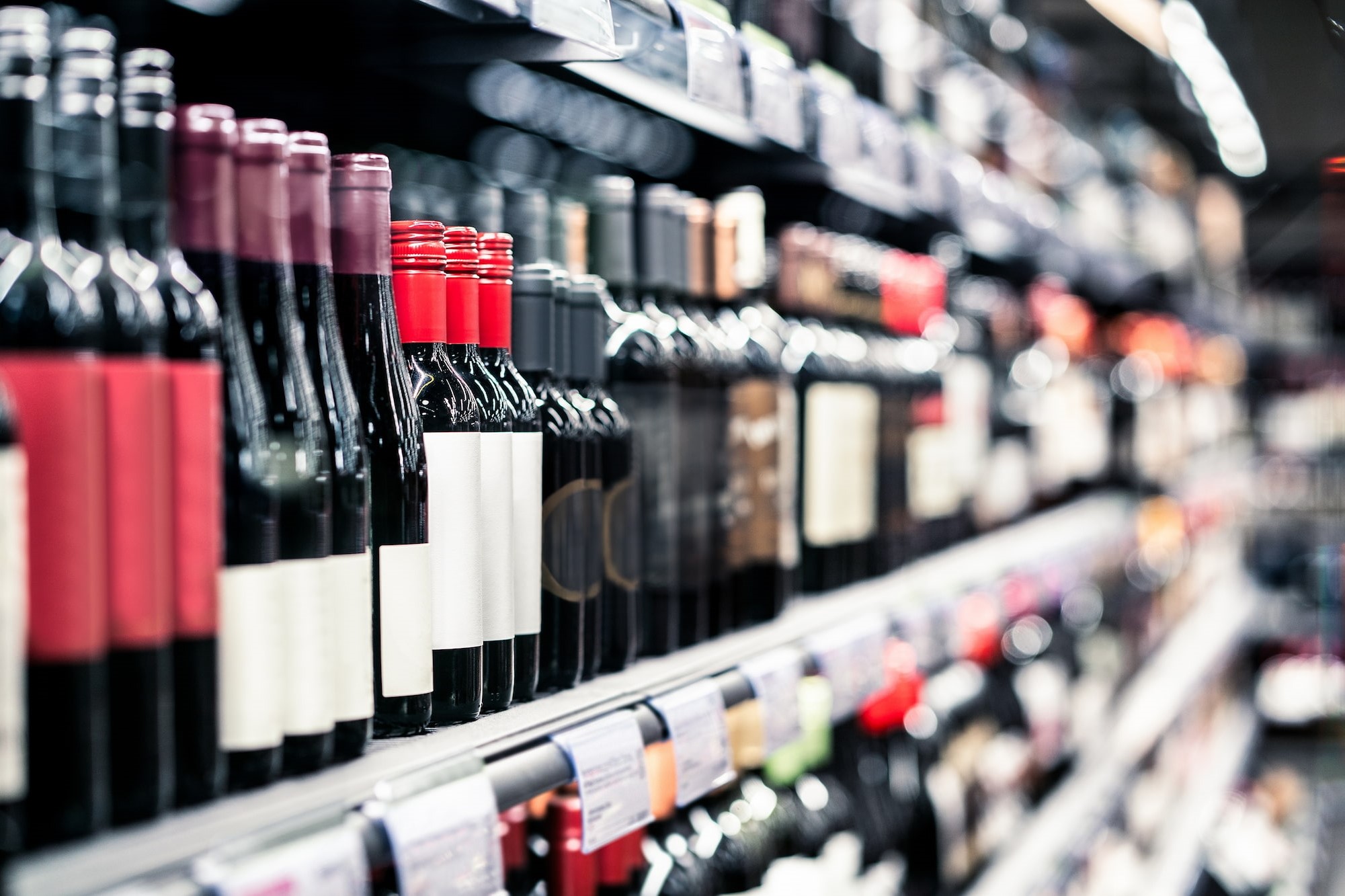 Wine shelf at a supermarket