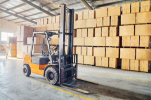 Forklift in a warehouse