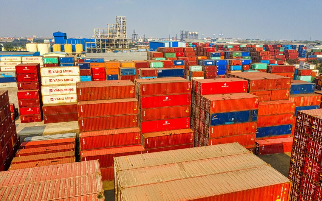 A U.S. seaport congested with containers due to various circumstances like COVID.