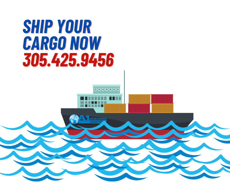 a containership crossing the ocean and a legend that says: move your shipment now, inviting to call to the number 3054259456 to get a free quote
